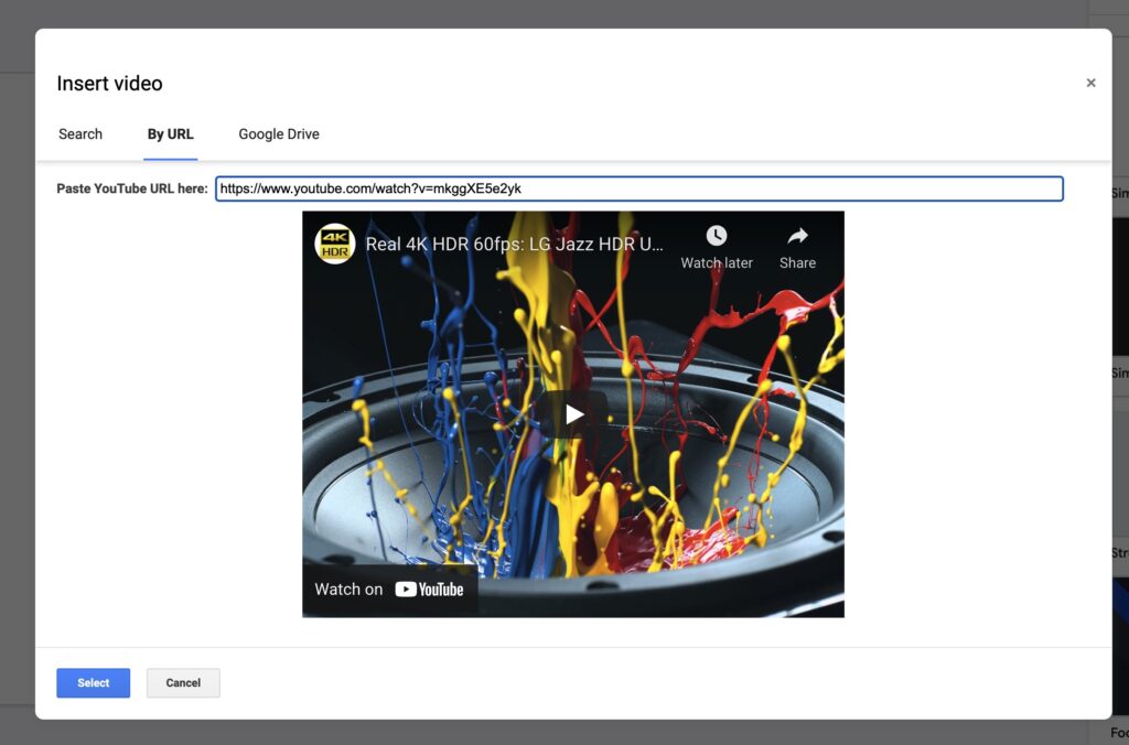add video from youtube option in google slides