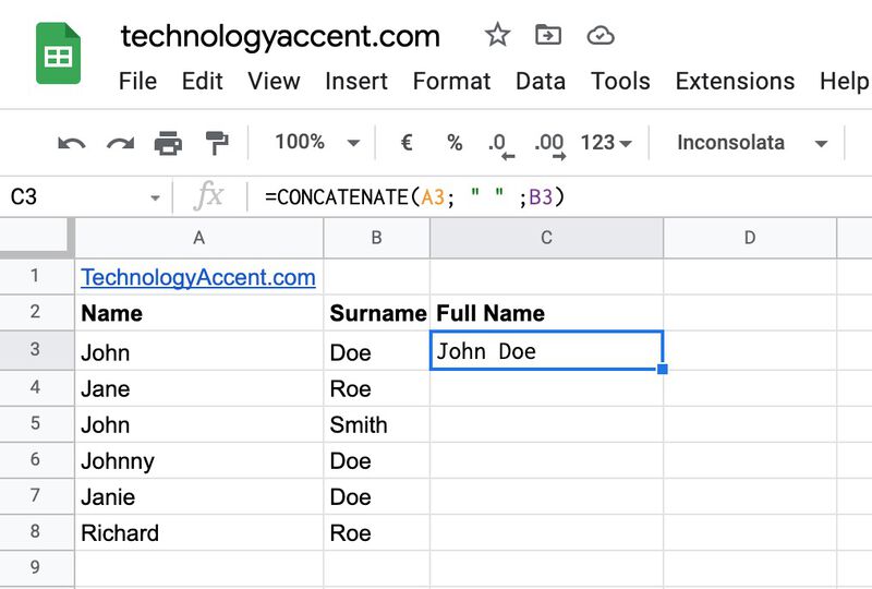 How to Combine First and Last Name in Google Sheets