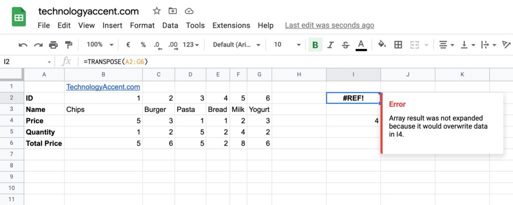 error Array result was not expanded because it would overwrite data in I4