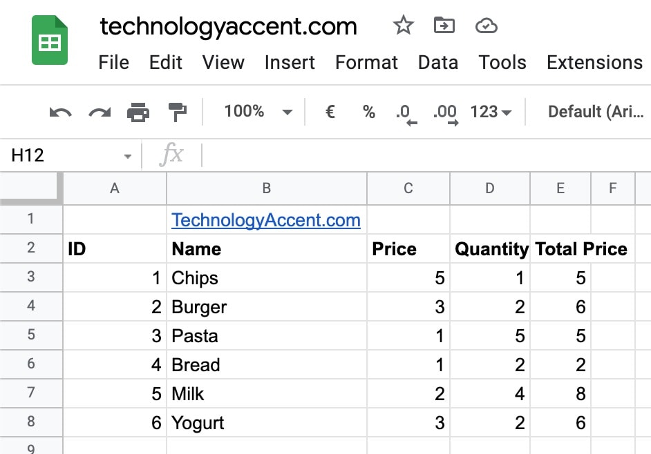 the transposed table