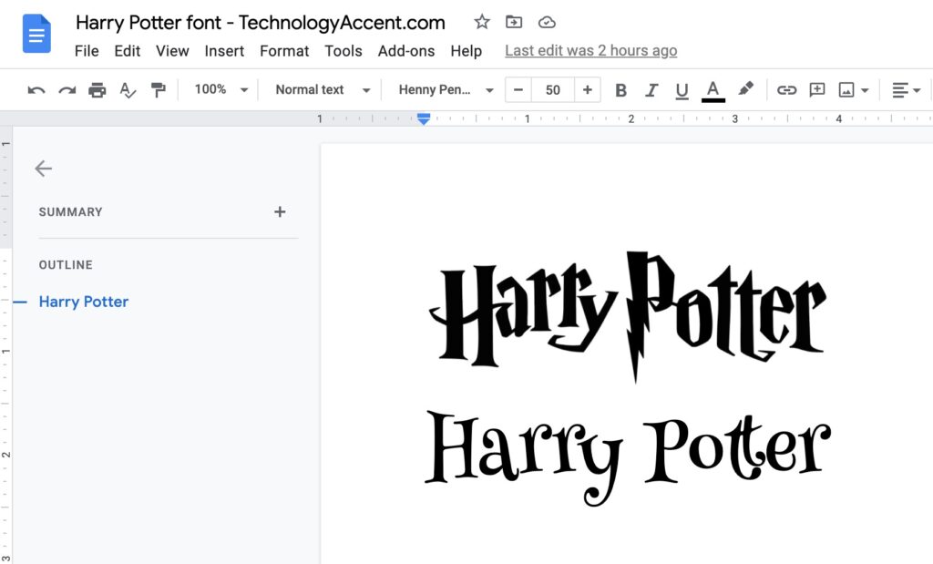 harry potter vs henny penny font comparison in google docs