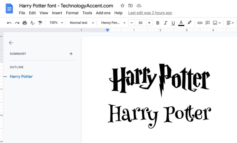 harry potter google doc font