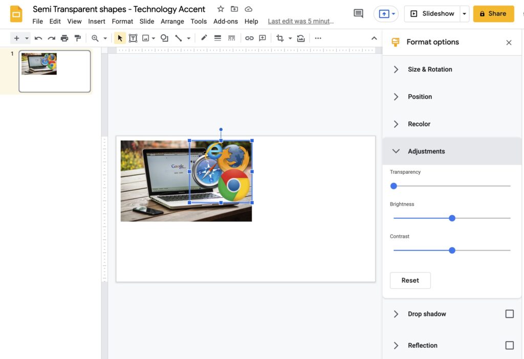 Image Adjustments Menu Google Slides
