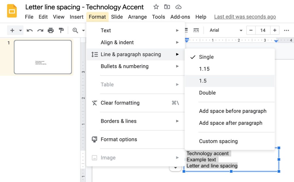 line spacing menu on google slides