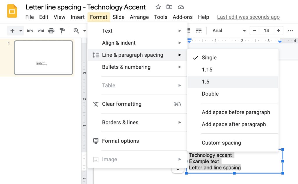 Google Slides letter spacing and line spacing