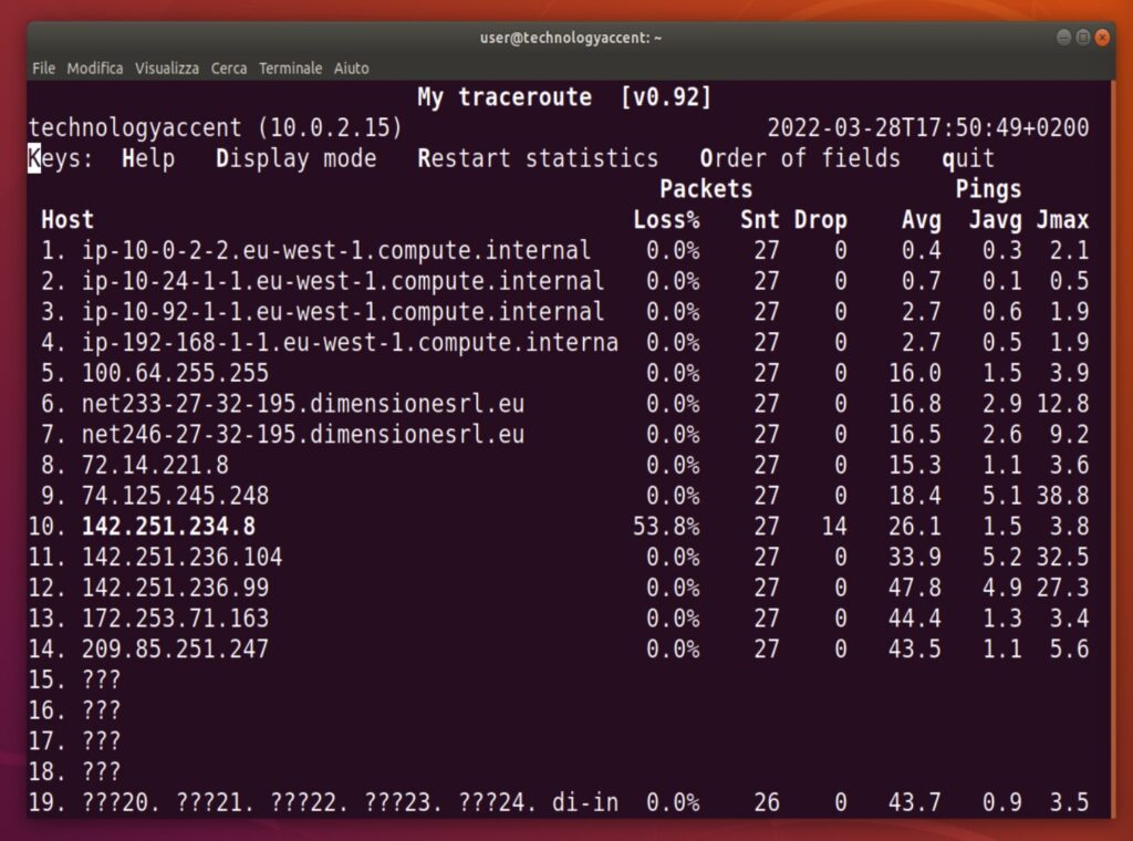 Linux Mtr Command Output With Custom Fields