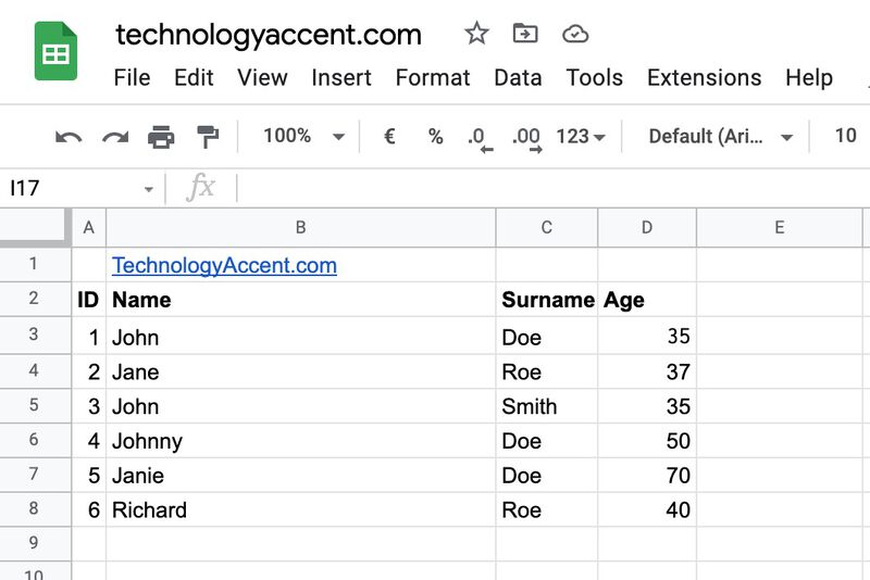 google sheet lookup examples dataset