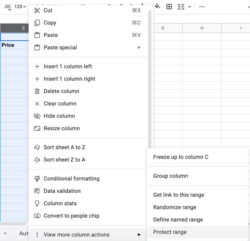 protect column google sheets