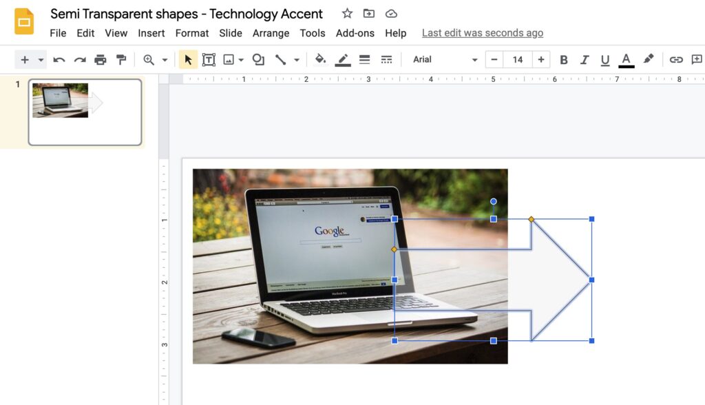 semi transparent shape in google slides