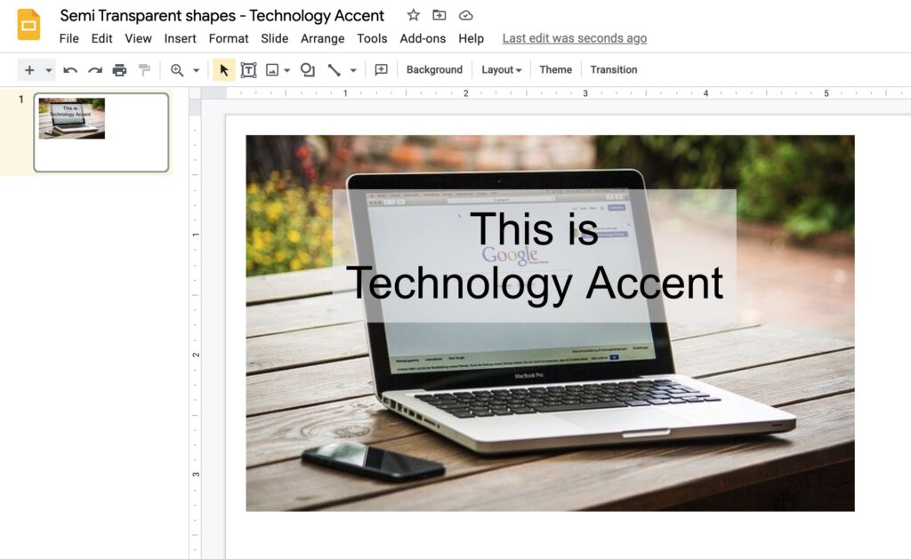 Semi transparent text box in google slides