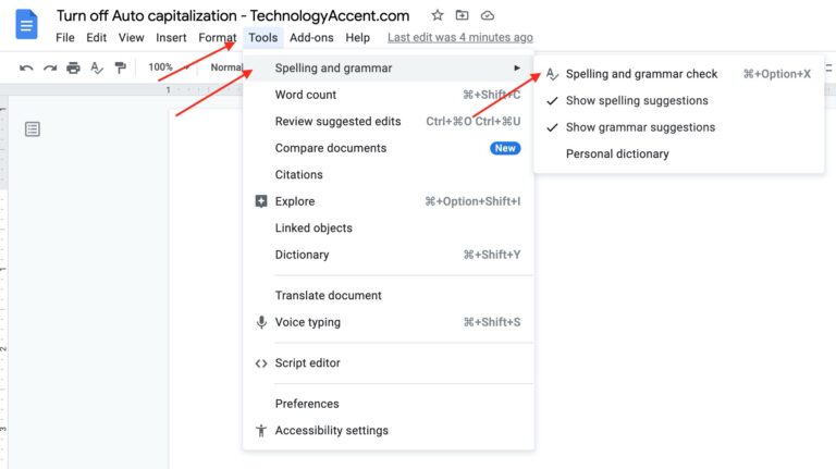 How to turn off auto capitalization in Google Docs?