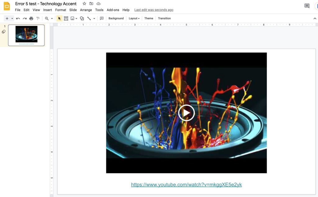youtube video embedded into google slides to prevent error 5