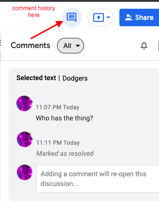 Google Docs Comment History Tab