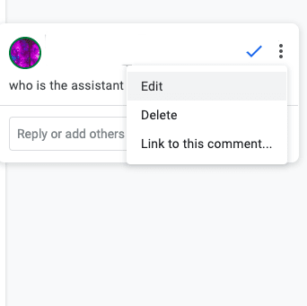 Google Docs Edit Comments Window