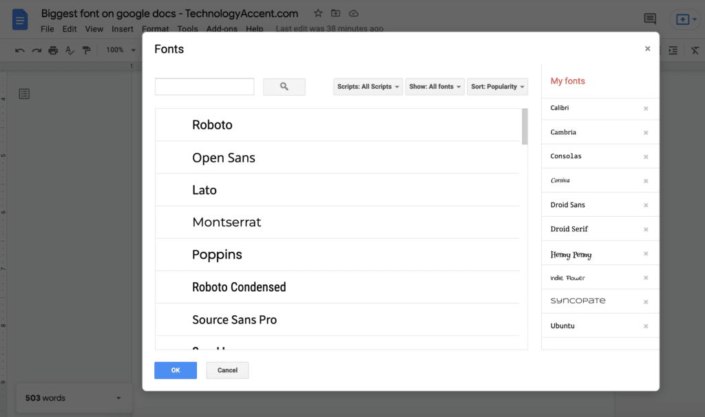 Google Docs Fonts By Popularity