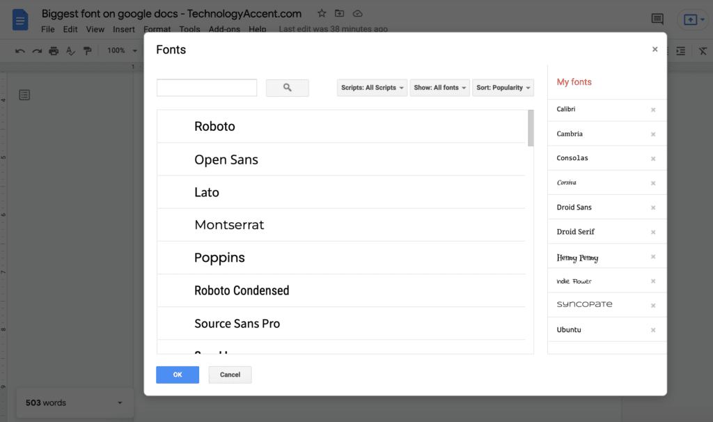 google doc fonts