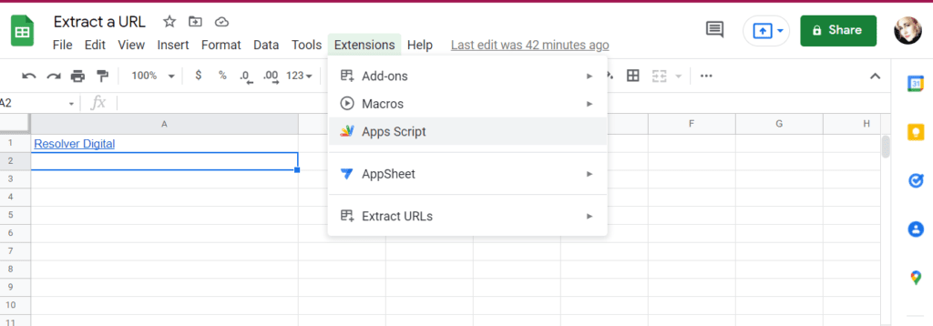 Google Sheets Apps Script Editor Menu