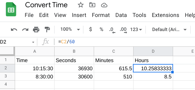 Google Sheets Convert Minutes To Hours