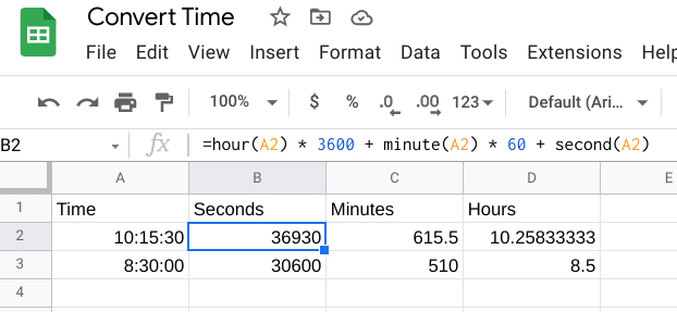 Google Sheets Convert Time To Seconds