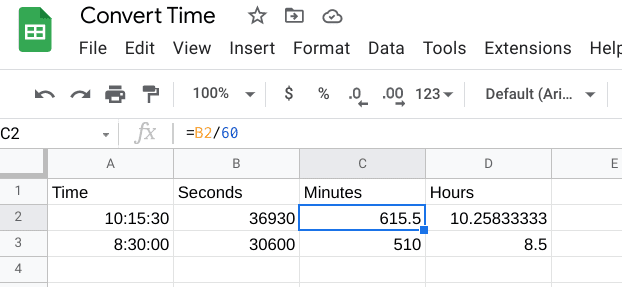 Google Sheets Converting Seconds To Minutes
