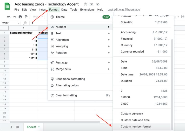 Google Sheets Number Format Leading Zeros