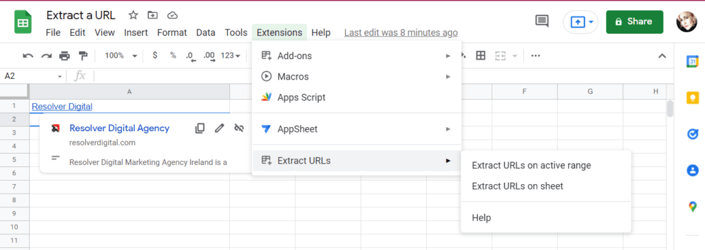 Google Sheets Extracting Url With Extract Urls Addon