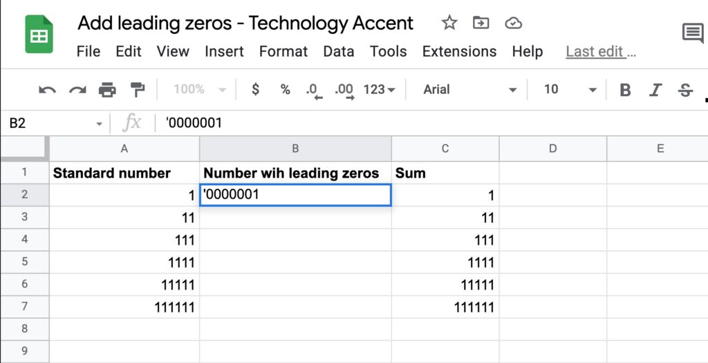 Google Sheets Leading Zeros Apostrophe