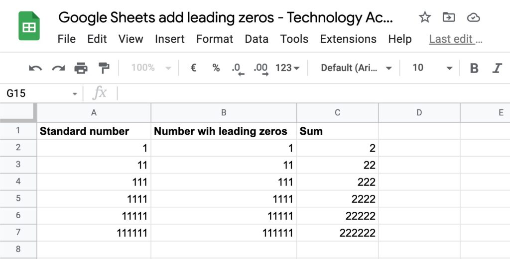 Google Sheets Leading Zeros Example File