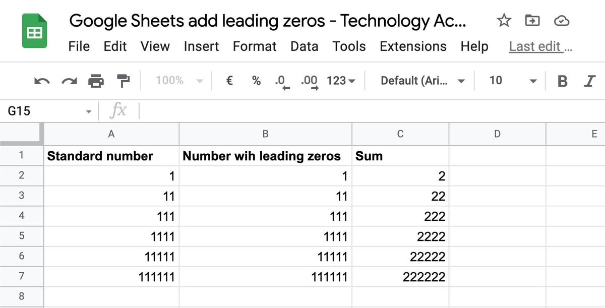 How to add leading zeros in Google Sheets