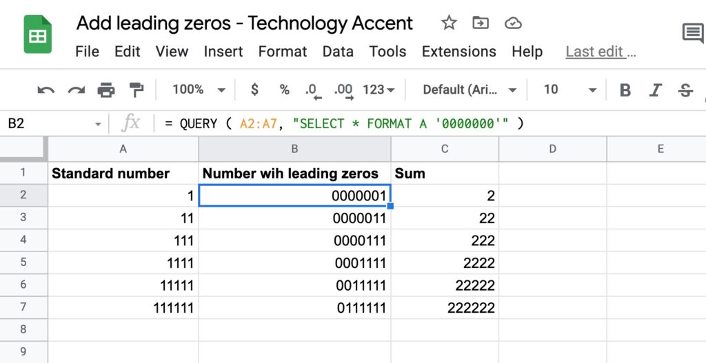 Google Sheets Leading Zeros Query Function