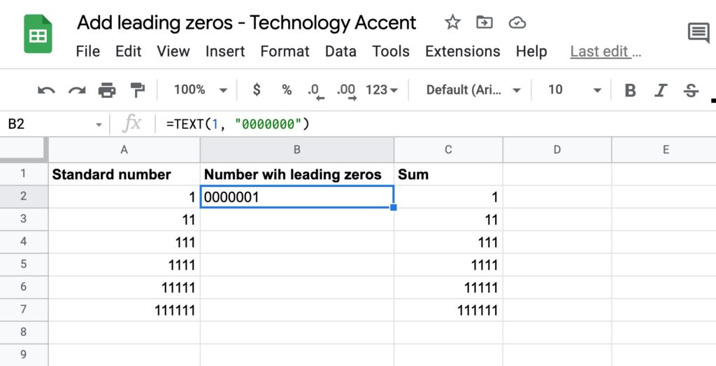 Google Sheets Leading Zeros Text Function