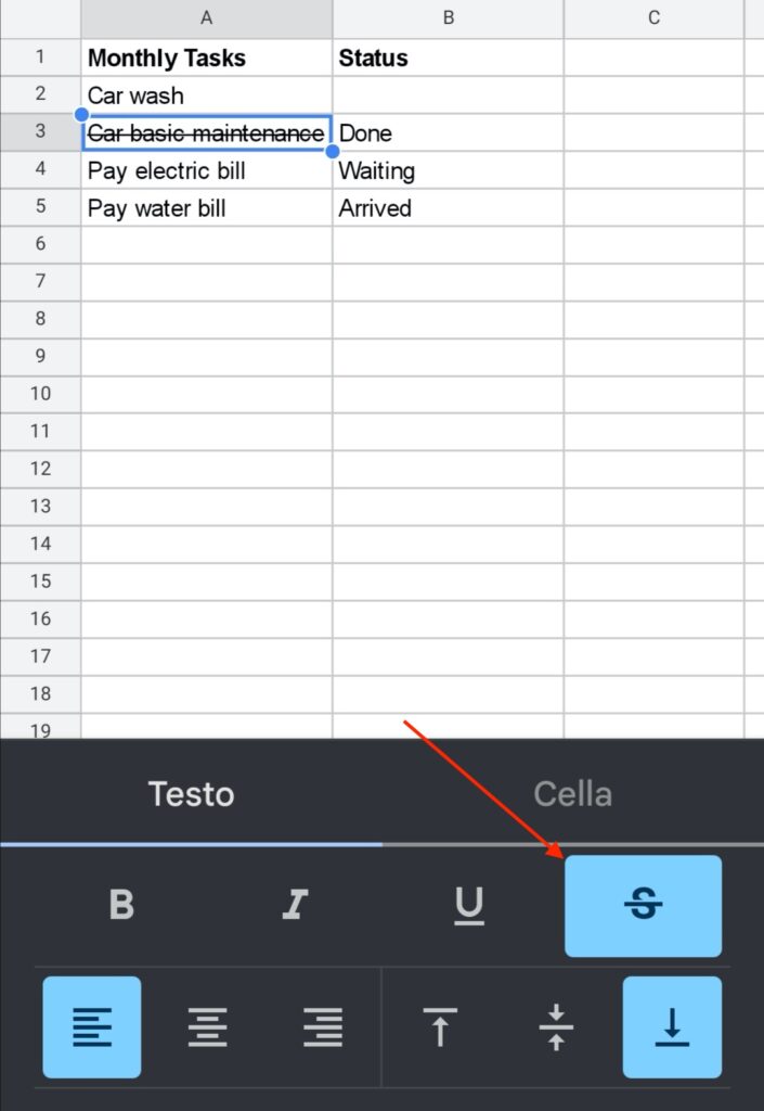Google Sheets Strikethrough Android Text Format Options
