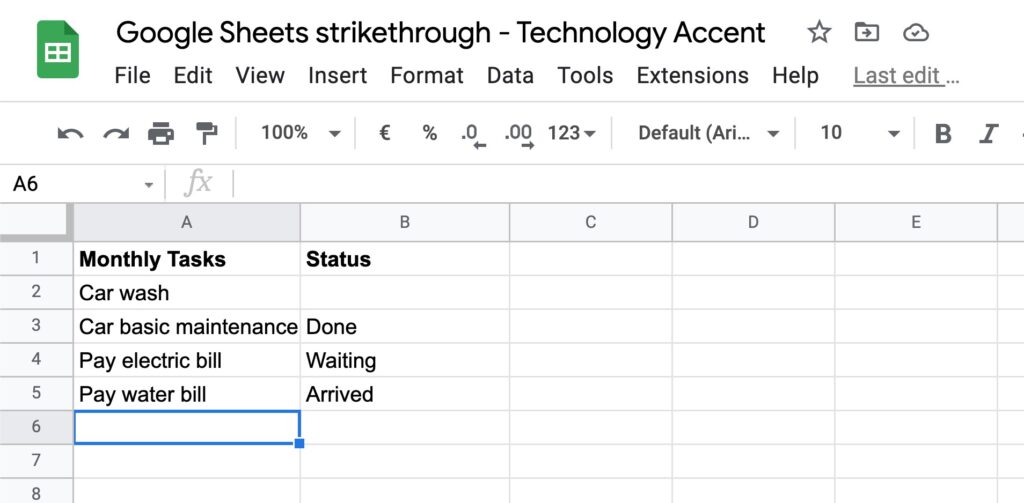 Google Sheets Strikethrough Conditional Example File