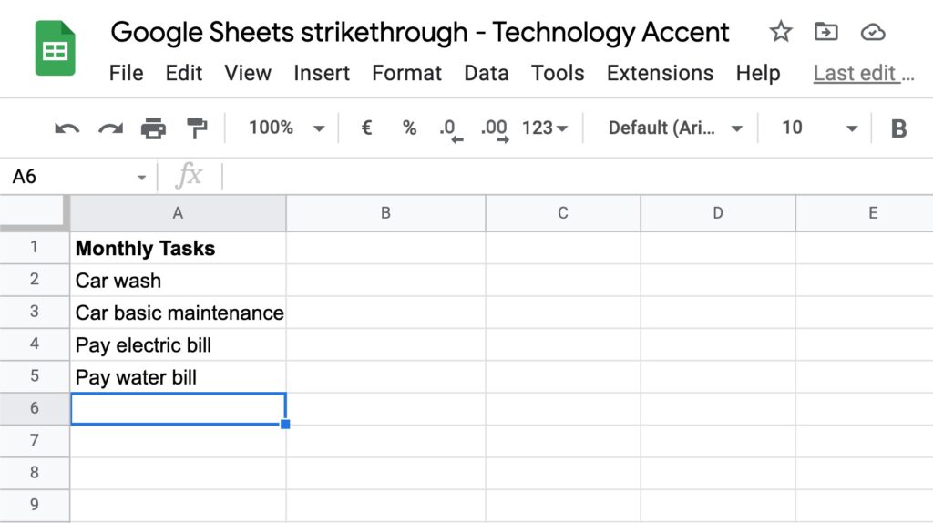 Google Sheets Strikethrough Example File