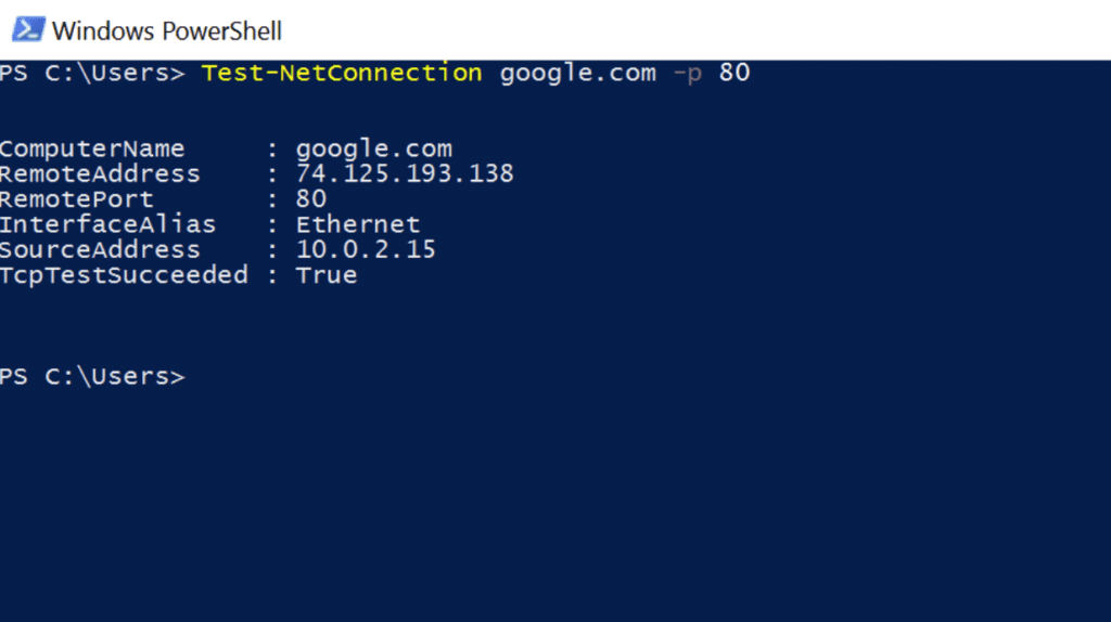 Output For Test Net Connection Powershell