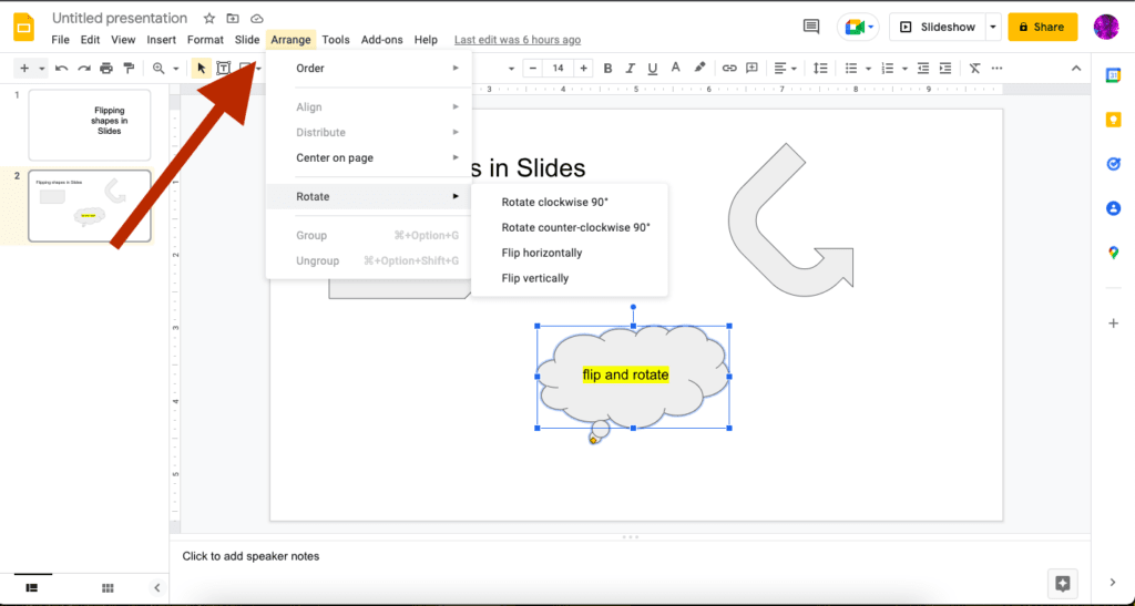 Arrange Rotate Menu Google Slides