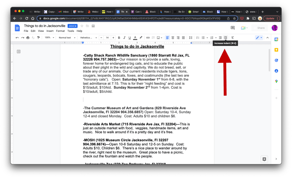 Google Docs Increase Indent Toolbar Icon