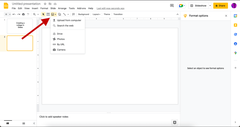 Google Slides Insert Image Toolbar Option