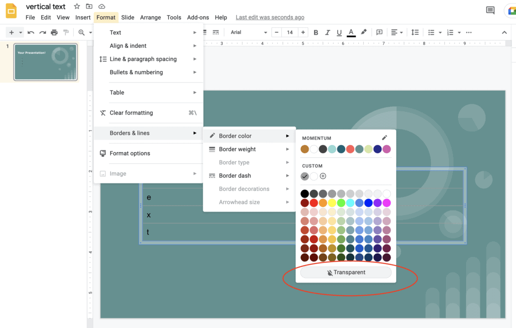 Google Slides Table Border Options