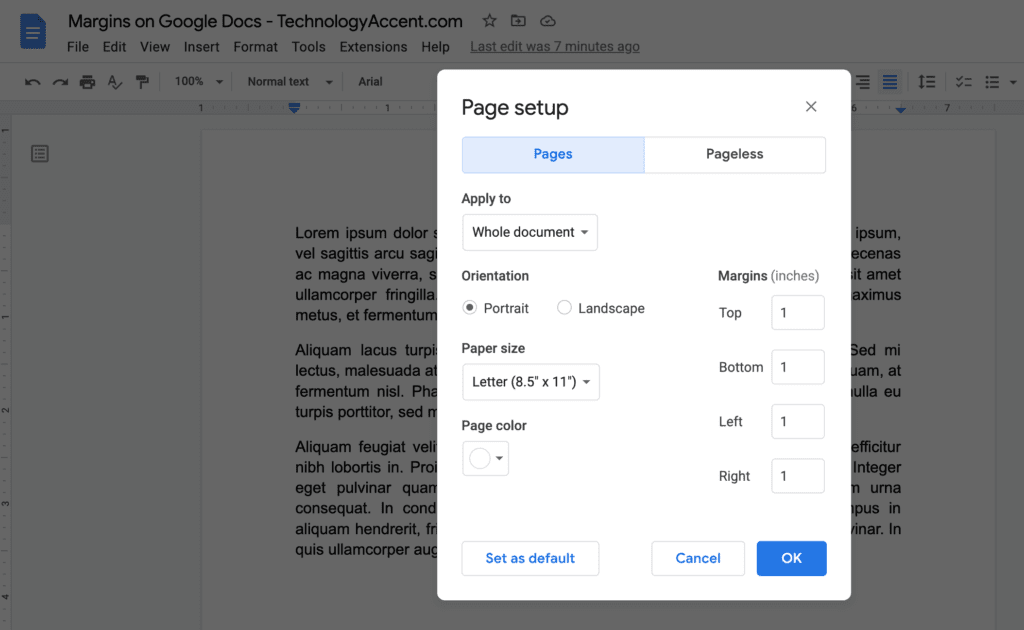Margins Google Docs Page Setup