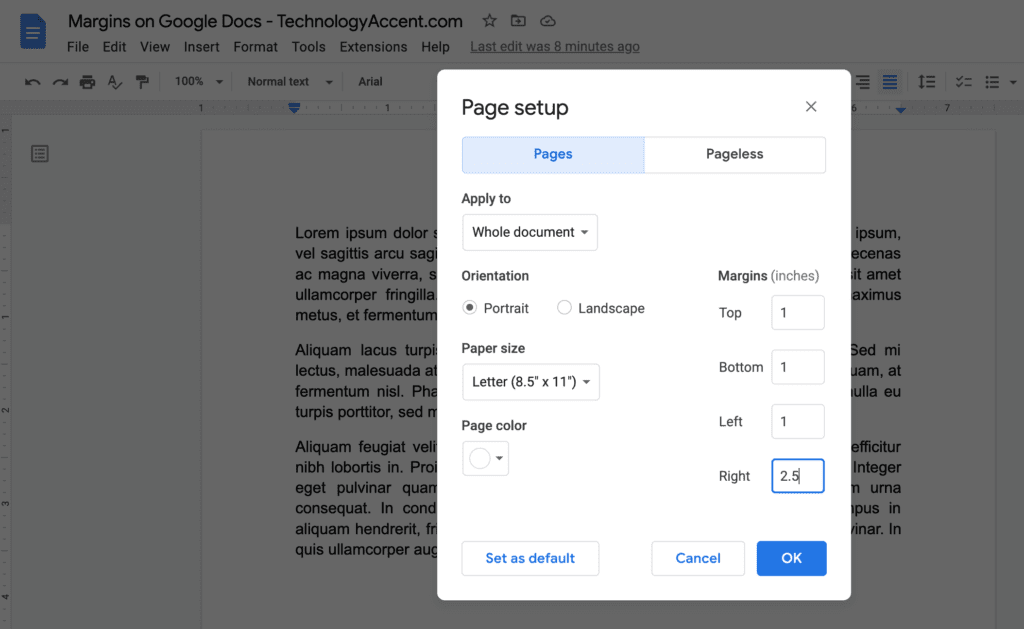 Margins Google Docs Page Setup With Big Margin