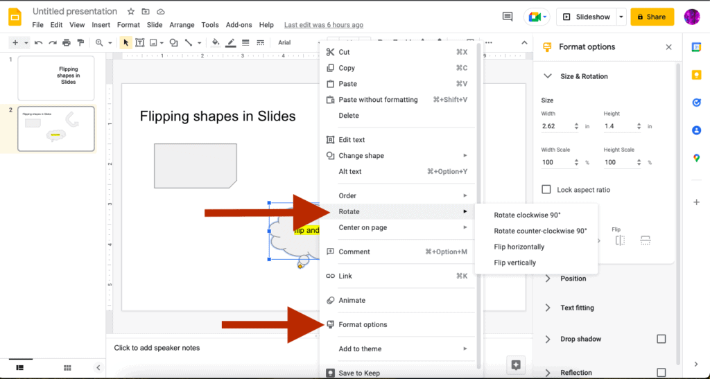 Shape Contextual Menu Google Slides