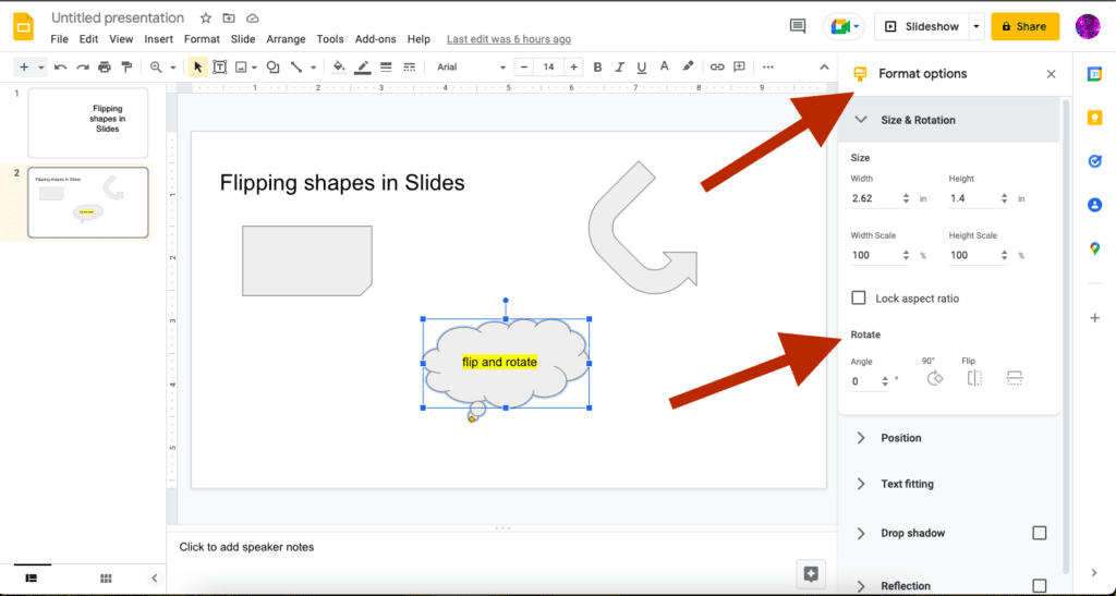 Size Rotation Panel Google Slides