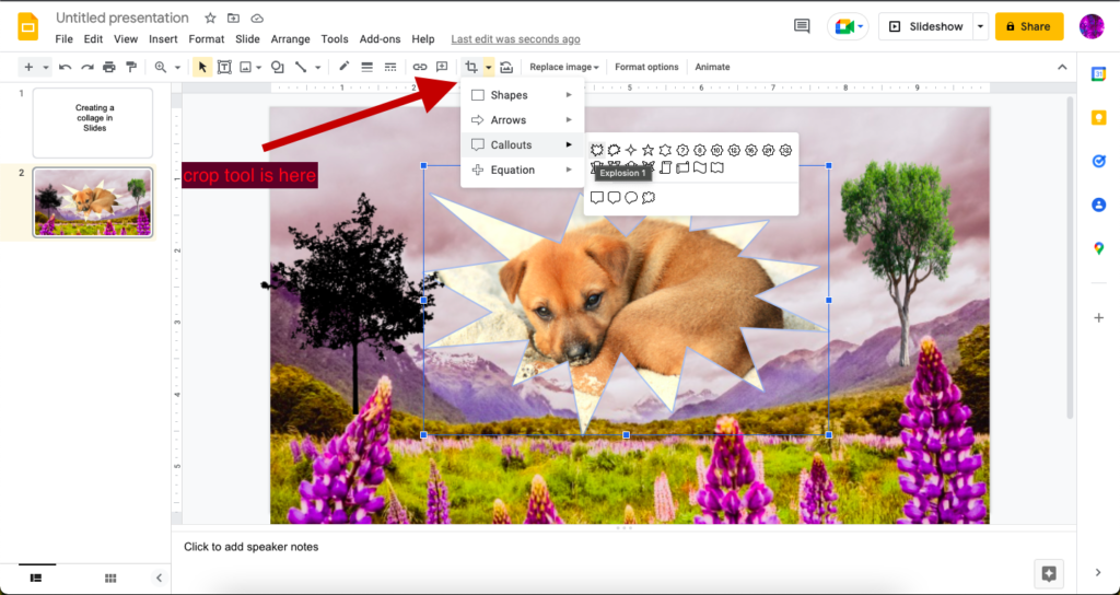 Using Google Slides Crop Tool